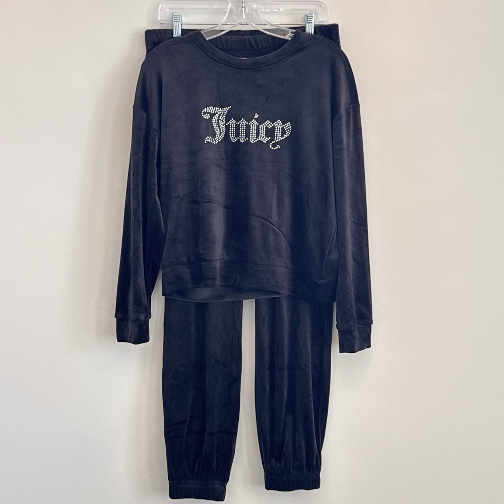 Juicy Couture Velour Tracksuit Set Black Rhinestone Logo Size M NWT Y2K